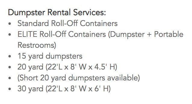These are the dumpster sizes we have available in Kenosha, WI.